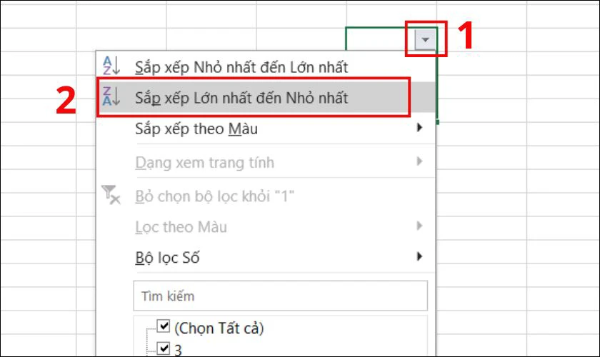 Chọn Sắp xếp Lớn nhất đến Nhỏ nhất