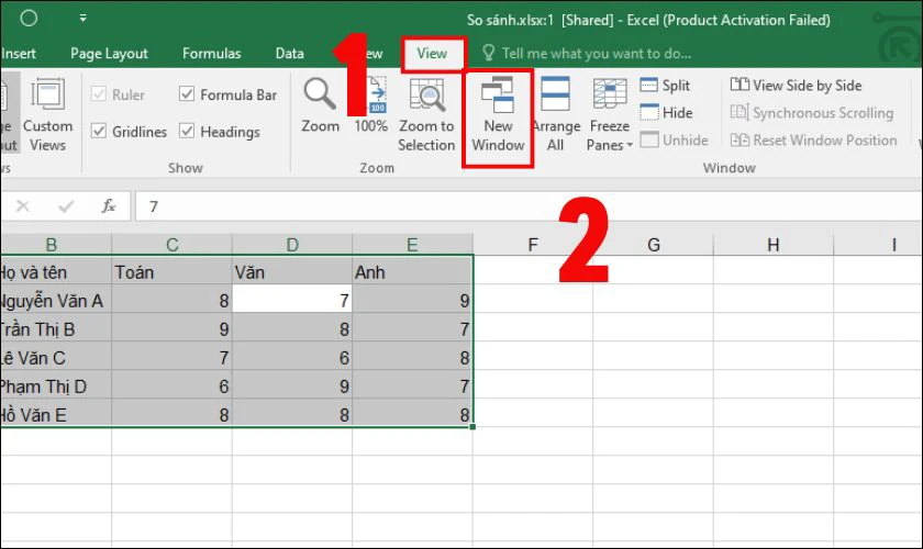 Cách so sánh 2 trang tính trong cùng một bảng Excel