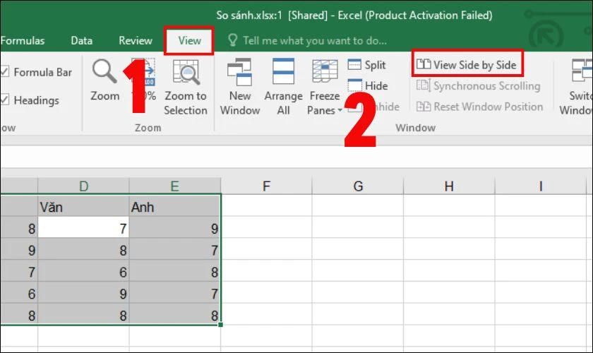 Trên thanh menu của một trong hai cửa sổ, chọn tab View rồi chọn View Side by Side