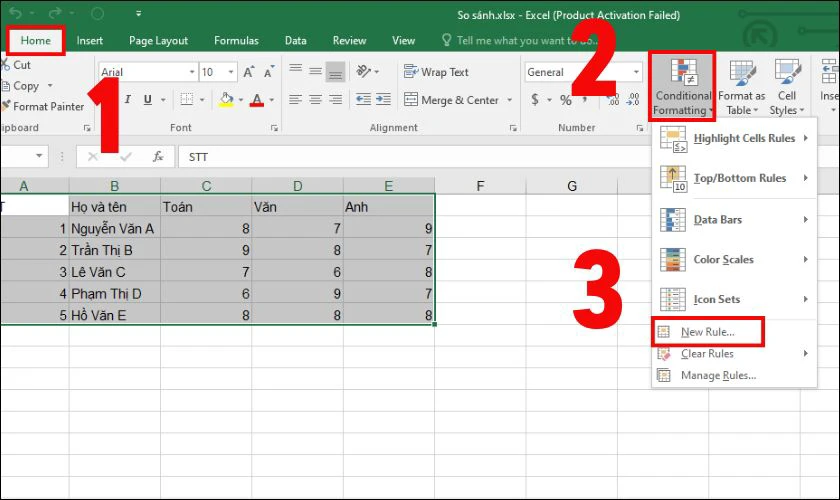 So sánh 2 file Excel bằng công cụ định dạng có điều kiện