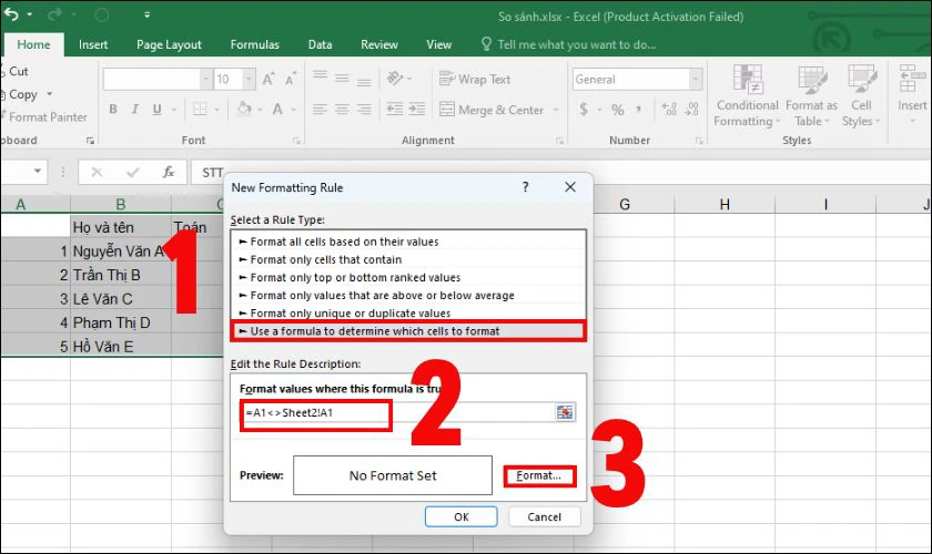 Trong cửa sổ New Formatting Rule, chọn Use a formula to determine which cells to format