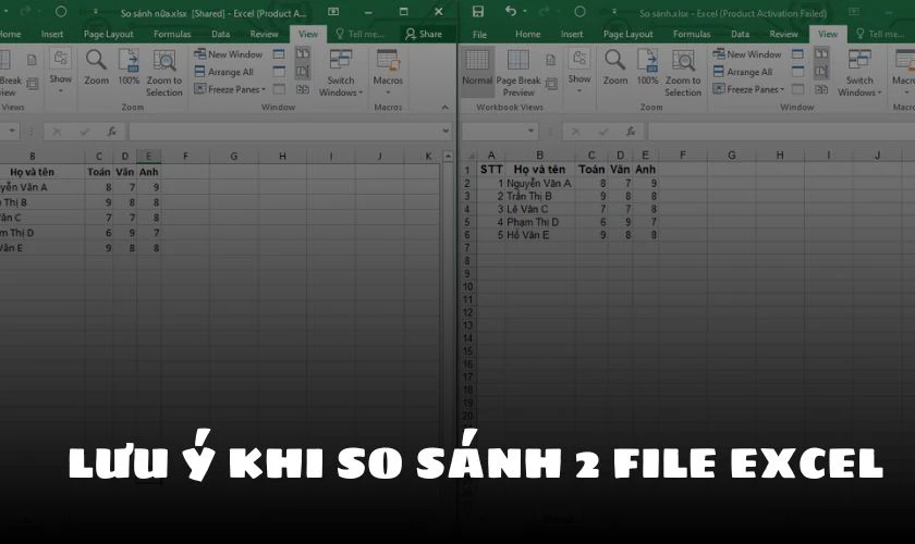 Những lưu ý trong cách so sánh 2 file Excel