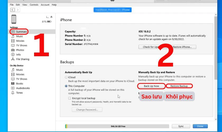 Cách sao lưu dữ liệu iPhone vào máy tính bằng iTunes