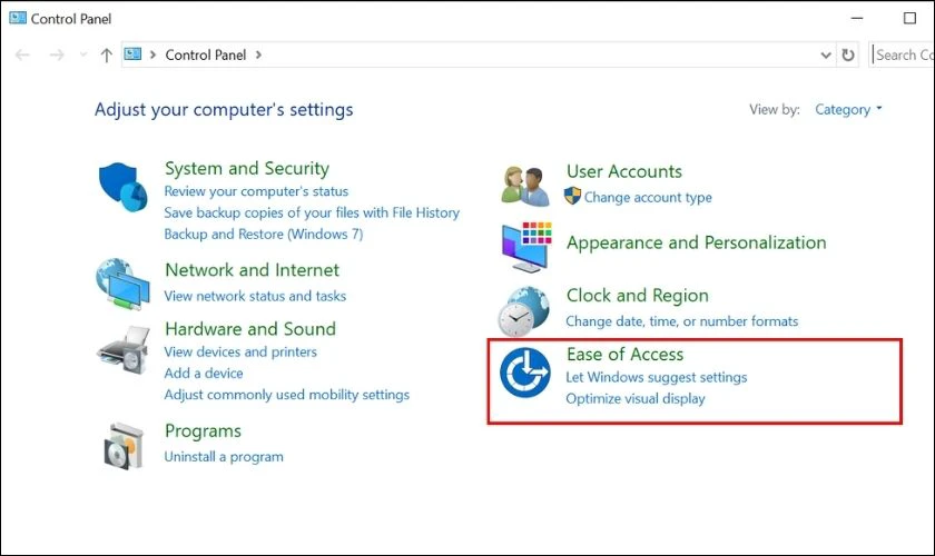 Chọn mục Ease of Access