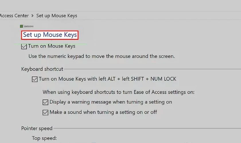 Chọn mục Set up Mouse Keys và ấn Enter