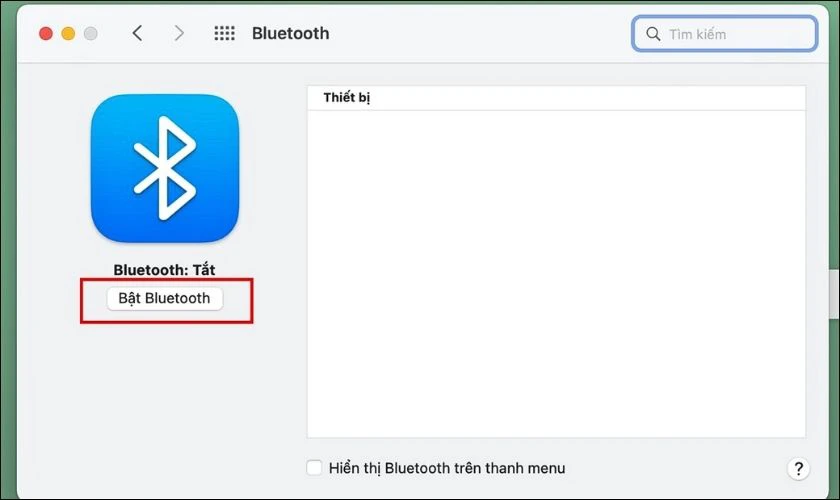 Chọn Bật Bluetooth