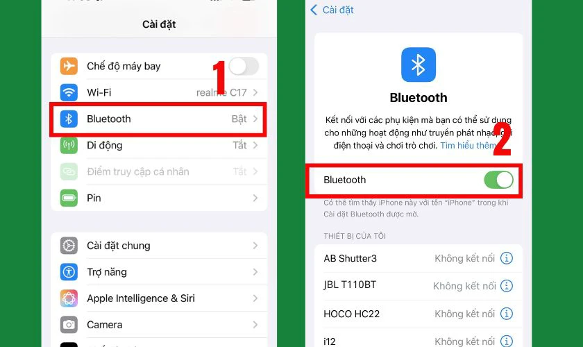 Bật Bluetooth trên thiết bị kết nối