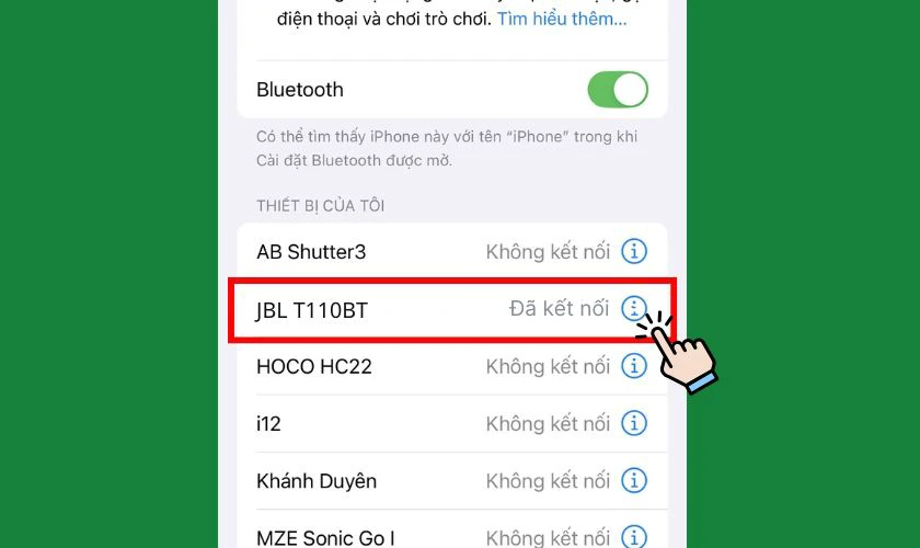 Chọn vào bluetooth của JBL T110BT