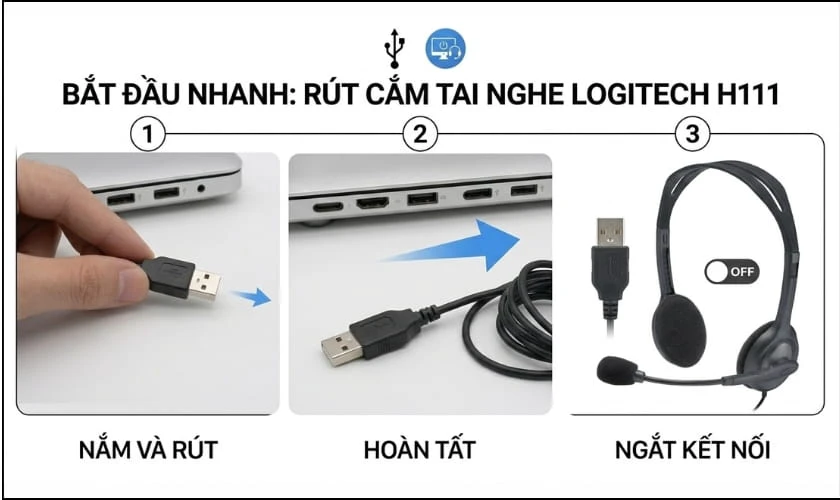 Cách ngắt kết nối chụp tai có dây Logitech H111