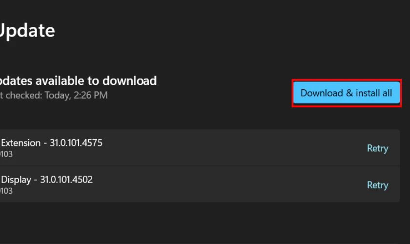 Nhấn Download & install all nếu hệ thống phát hiện các bản cập nhật mới