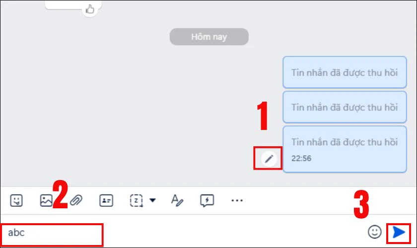 Nhấn vào biểu tượng bút chì xuất hiện sau khi tin nhắn được thu hồi