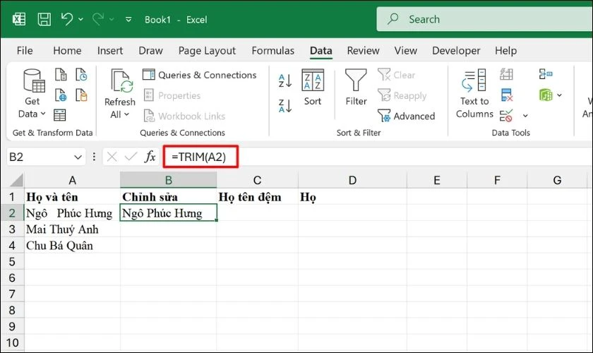 Lỗi thường gặp khi tách họ và tên thành cột riêng trong Excel