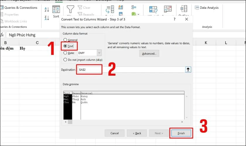 Định dạng dữ liệu và chọn vị trí hiển thị kết quả