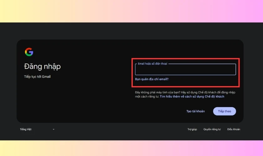Đăng nhập tài khoản Google khác