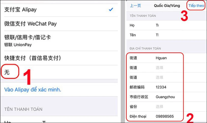 Hệ thống sẽ yêu cầu bạn cung cấp thông tin thanh toán phù hợp với khu vực mới