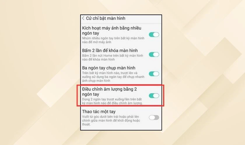 Bật cử chỉ điều khiển âm lượng