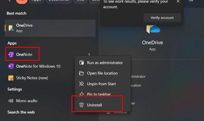 Gỡ cài đặt OneNote
