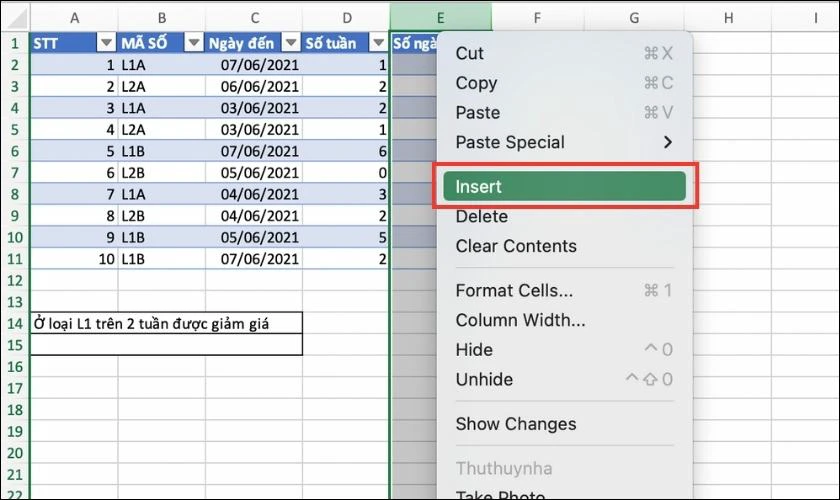 Chọn Insert để thêm ảnh trong Excel