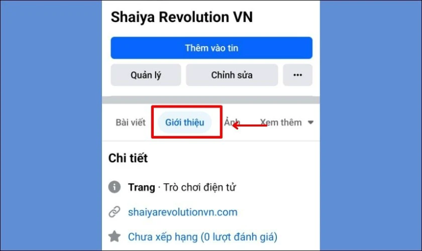 Chọn tiếp mục Giới thiệu