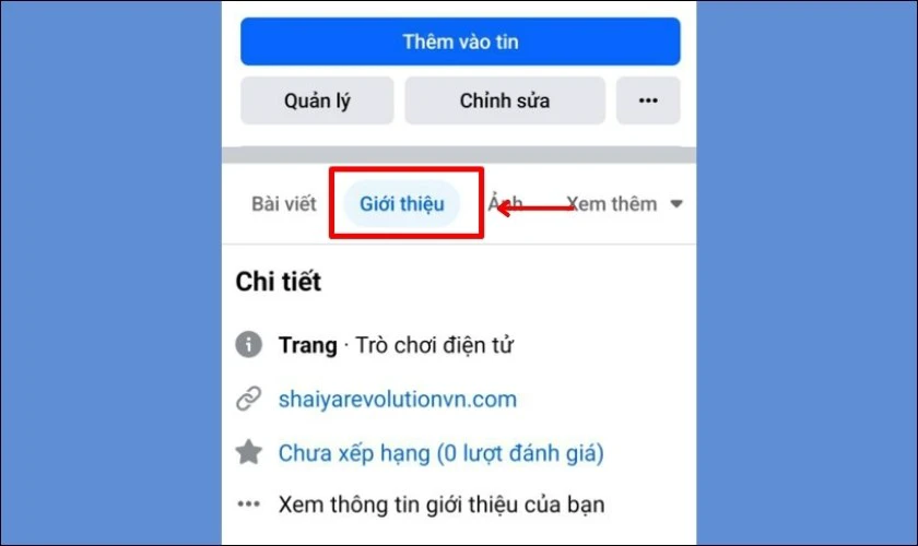 Chọn mục Giới thiệu