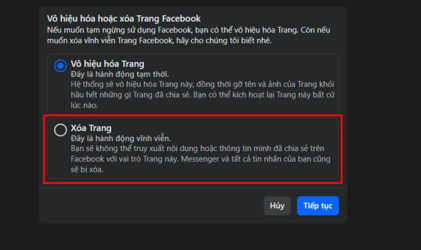 Chọn Xóa trang và xác nhận bằng cách nhấn tiếp tục