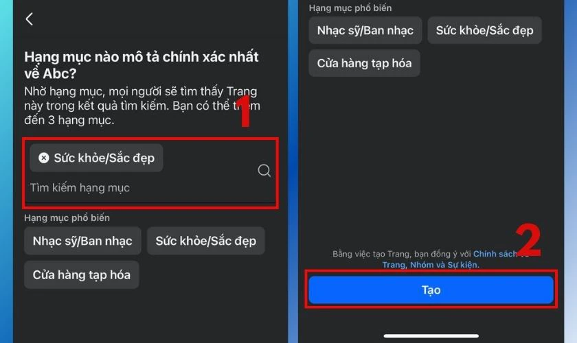 Chọn hạng mục của trang phù hợp với doanh nghiệp