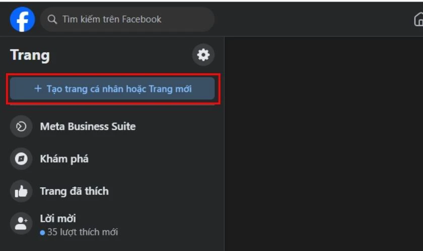 Sau đó chọn vào Tạo trang cá nhân hoặc Trang mới