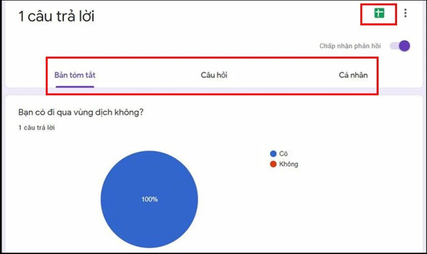 Có ba cách để bạn xem câu trả lờil; Xem tóm tắt câu trả lời, Xem câu trả lời cá nhân, Xem câu trả lời qua bảng tính