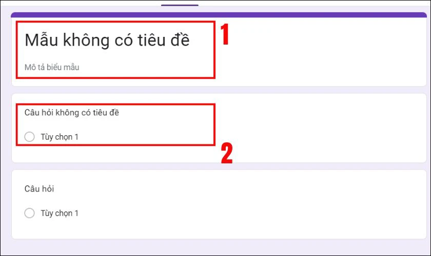 Tiếp theo tại trang tạo biểu mẫu, bạn chọn Mẫu không có tiêu đề để nhập tiêu đề