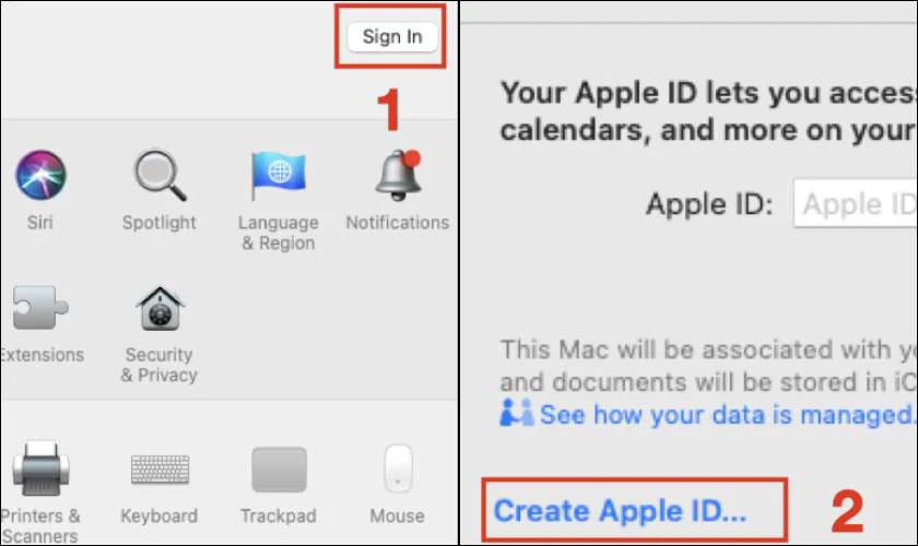 Nhấn vào Đăng nhập (Sign In) và chọn Tạo ID Apple