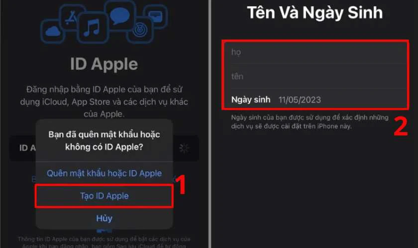 Tạo tài khoản và điền ngày sinh