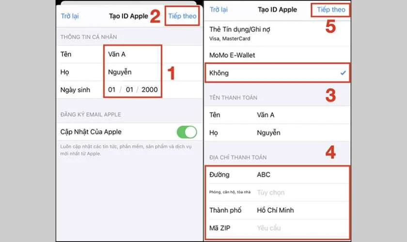  Điền đầy đủ các thông tin cá nhân