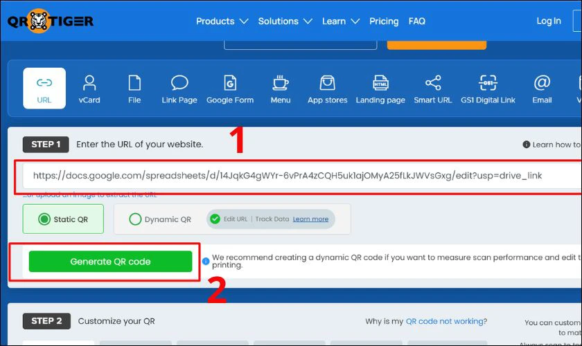 Cách tạo mã QR cho tài liệu excel bằng QR-Tiger
