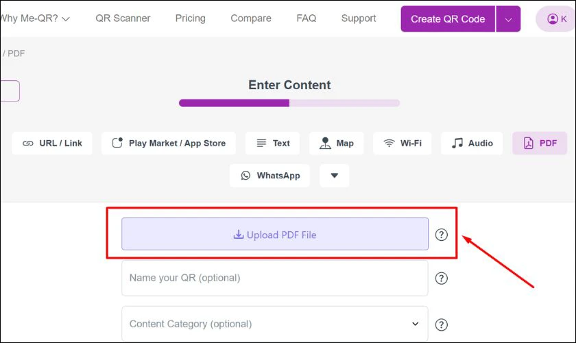 Tiếp theo, bạn chọn mục Tải lên tệp PDF (Upload PDF File)