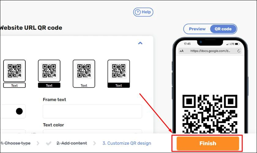 Sau khi đã hoàn thành tất cả các bước tên, bạn hãy nhấn vào nút Finish để tạo mã QR