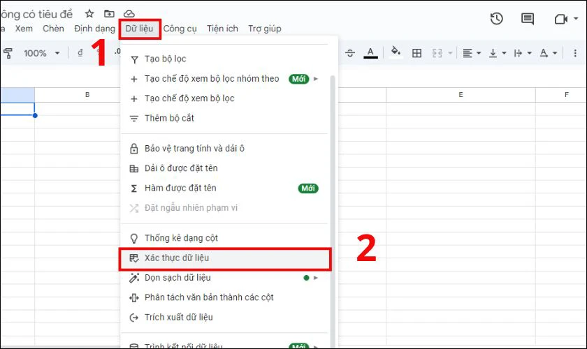 Cách tạo ô tick trong Google Sheet bằng công cụ Data