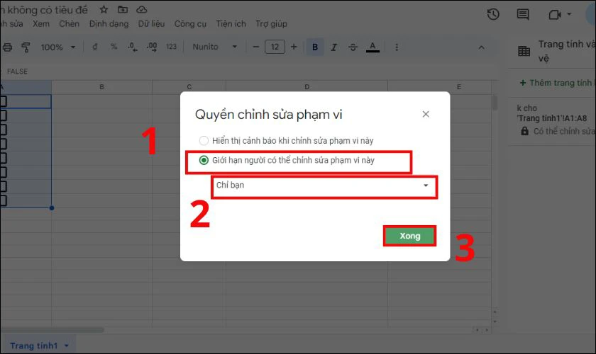 Bạn có thể chọn Chỉ bạn hoặc Tùy chỉnh để thêm email người được chỉnh sửa rồi nhấn Xong