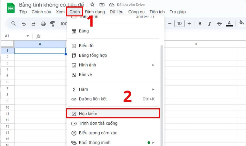 Cách tạo ô tick trong Google Sheet bằng Hộp kiểm