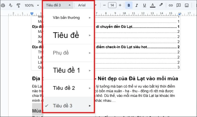 Cách chỉnh sửa outline trong Google Docs