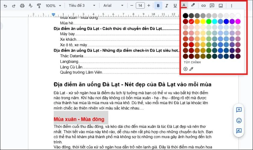 Chỉnh sửa màu chữ