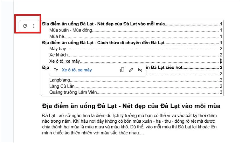 Cách cập nhật outline trong Google Docs tự động