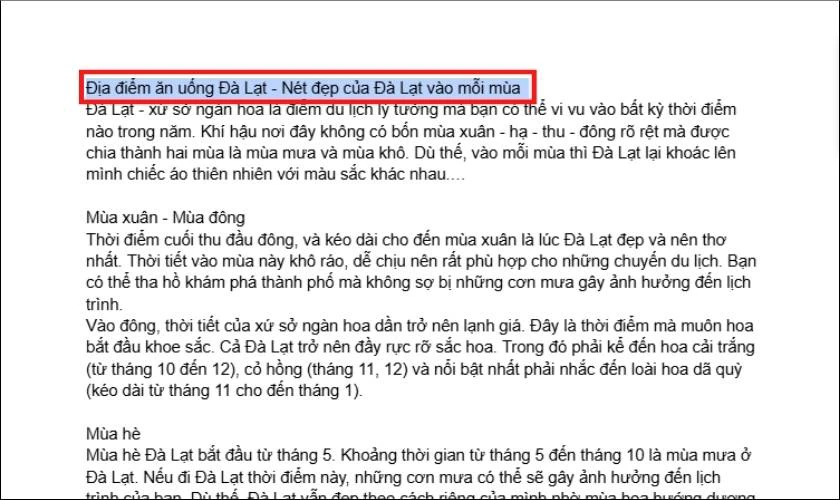 Chọn đoạn văn bản bạn muốn đặt làm tiêu đề