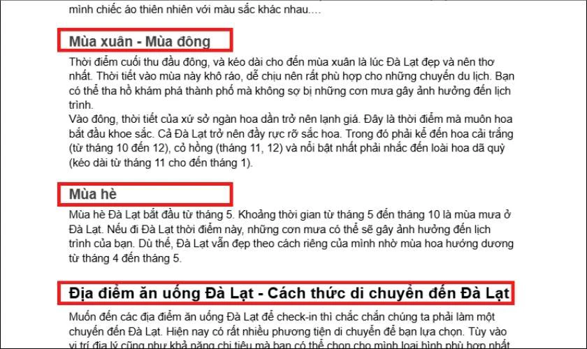 Lặp lại bước này cho tất cả các tiêu đề còn lại trong tài liệu