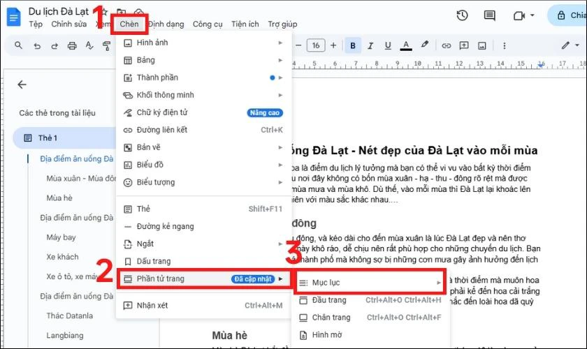 Nhấp vào “Chèn” trên thanh công cụ