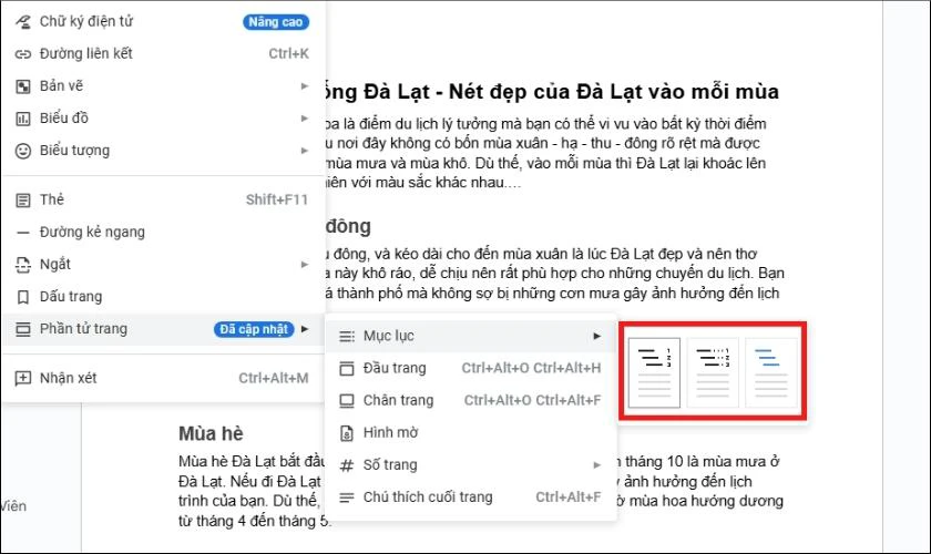 Chọn kiểu mục lục bạn muốn và hoàn tất