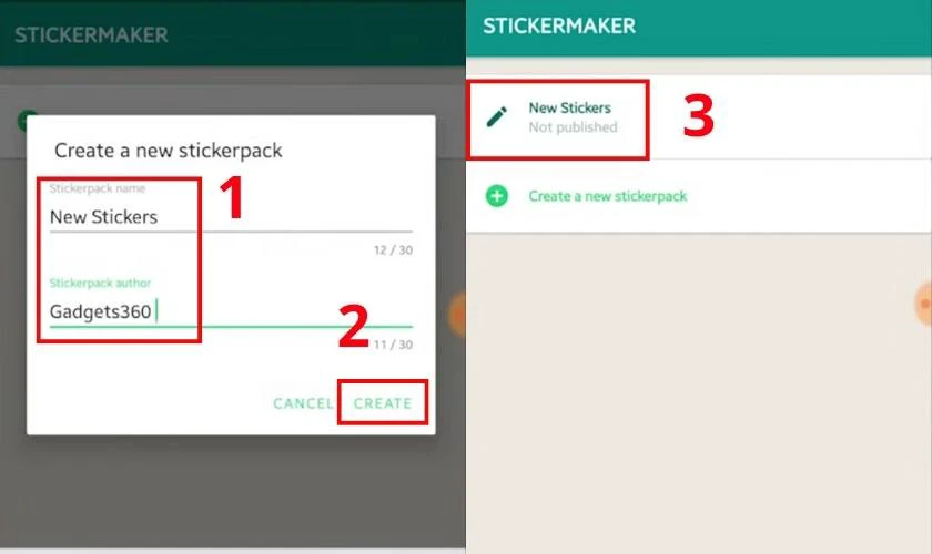 Đặt tên cho Stickerpack name và Stickerpack author