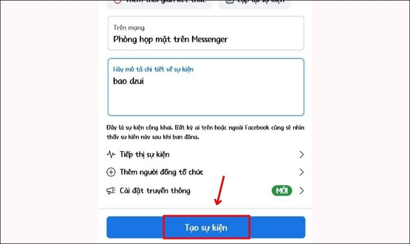 Nhấn Tạo sự kiện