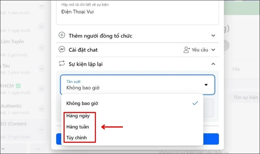 chọn Tần suất hằng ngày, hàng tuần hoặc tùy chỉnh thời gian 