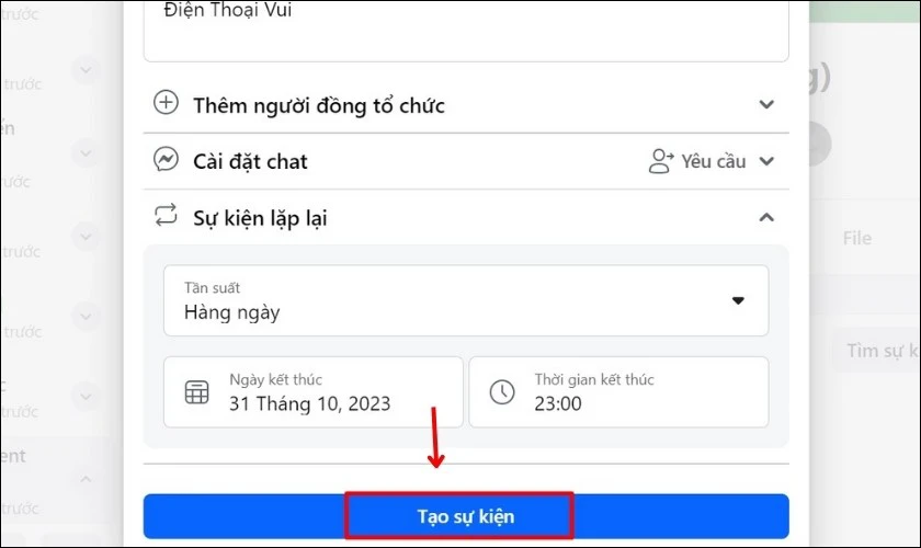 Nhấp vào Tạo sự kiện