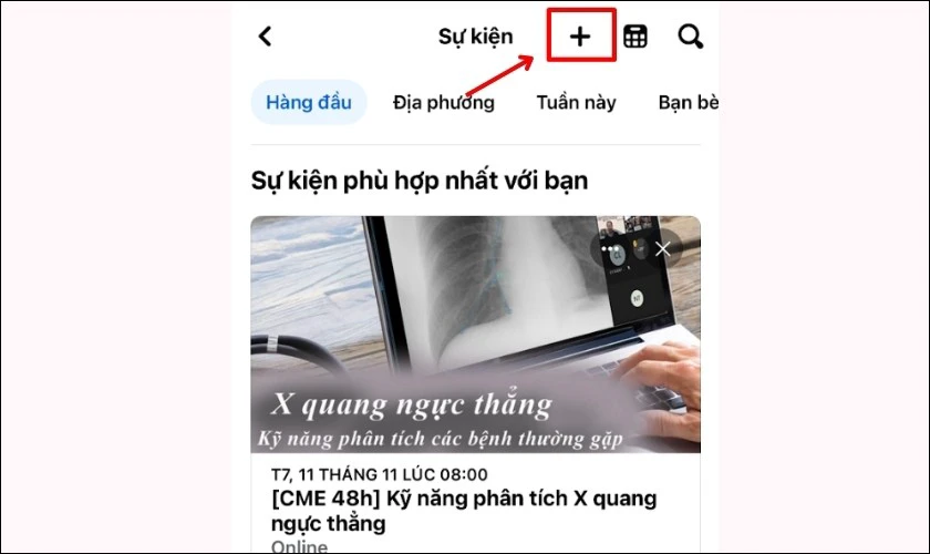 Chọn biểu tượng dấu + để tạo sự kiện